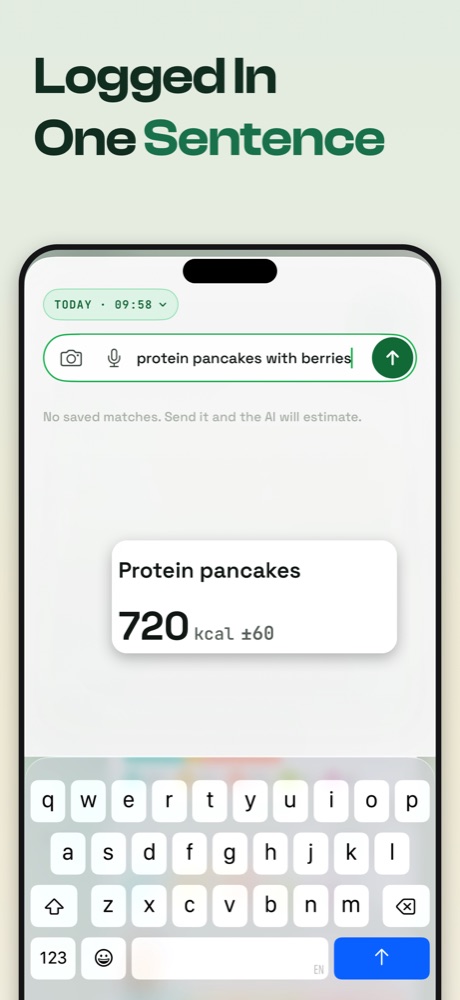 Macropass App Store frame: Logged in one sentence, typed composer